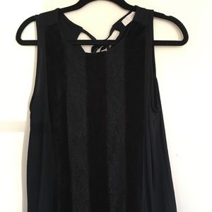 Loft Black Velvet Lace Striped Shell